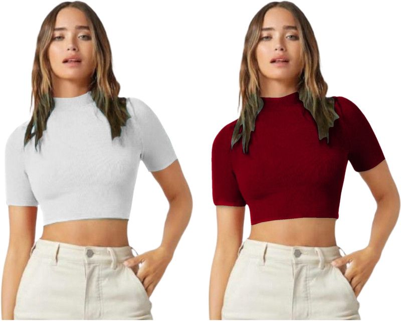 Pack of 2 Casual Regular Sleeves Solid Women Maroon Top