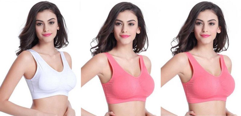 Pack of 3 Women Sports Non Padded Bra  (Pink, White)