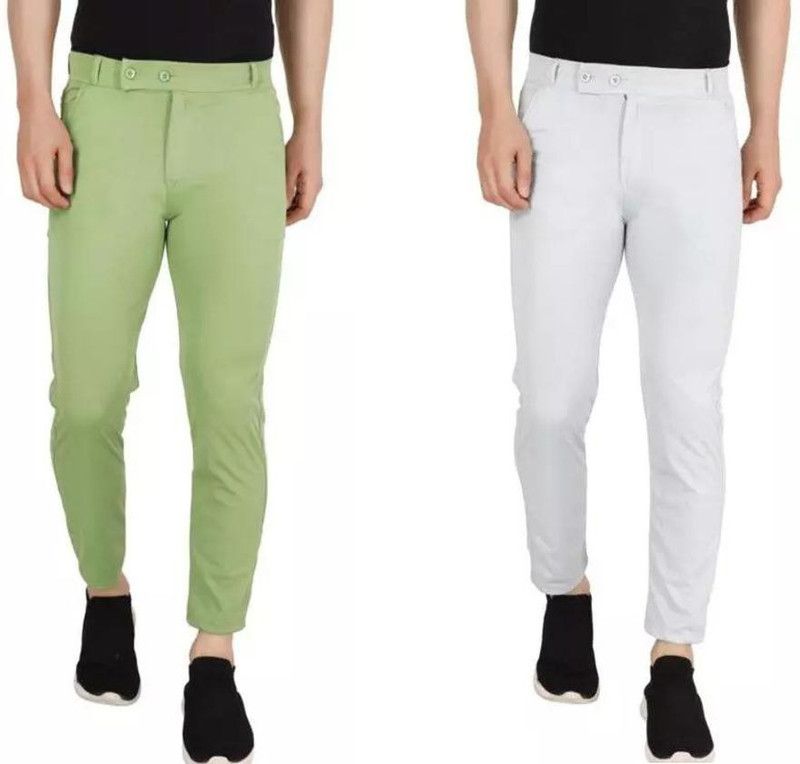 Pack of 2 Men Regular Fit Grey, Light Green Polycotton Trousers