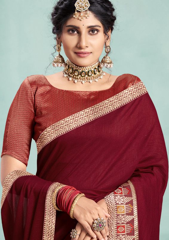 Embellished Bollywood Silk Blend, Art Silk Saree  (Maroon)