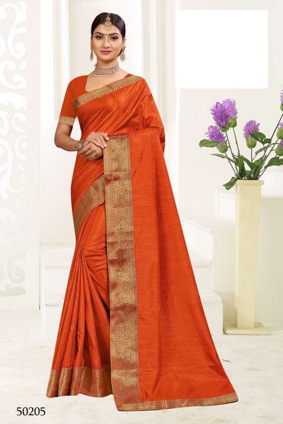 Printed, Floral Print Bollywood Silk Blend Saree  (Orange)