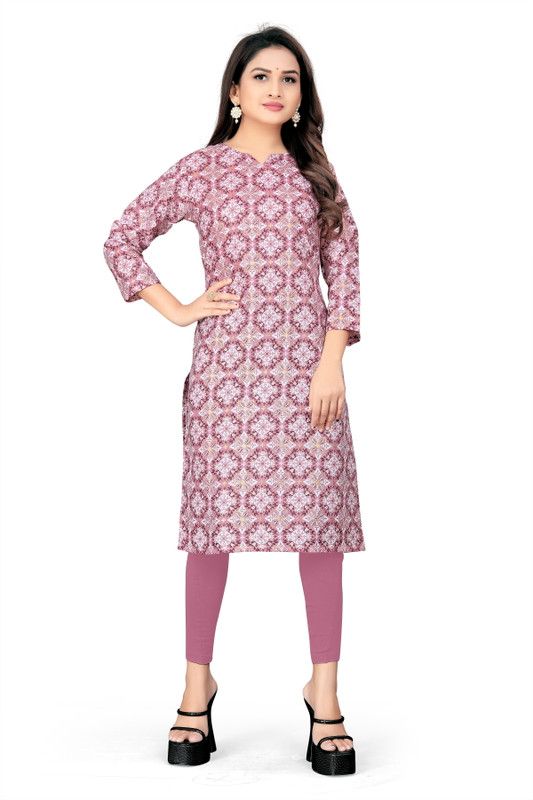 Women Block Print Cotton Linen A-line Kurta  (Pink)