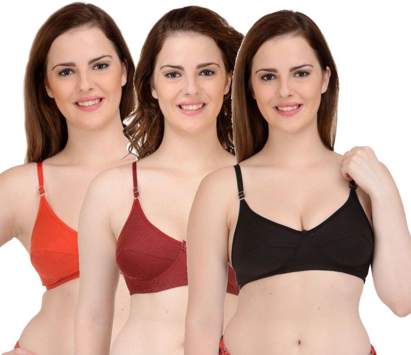 Pack of 3 Women T-Shirt Non Padded Bra  (Red, Maroon, Black)