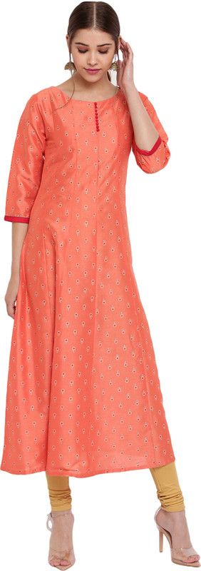 Women Floral Print Silk Blend Flared Kurta  (Pink)