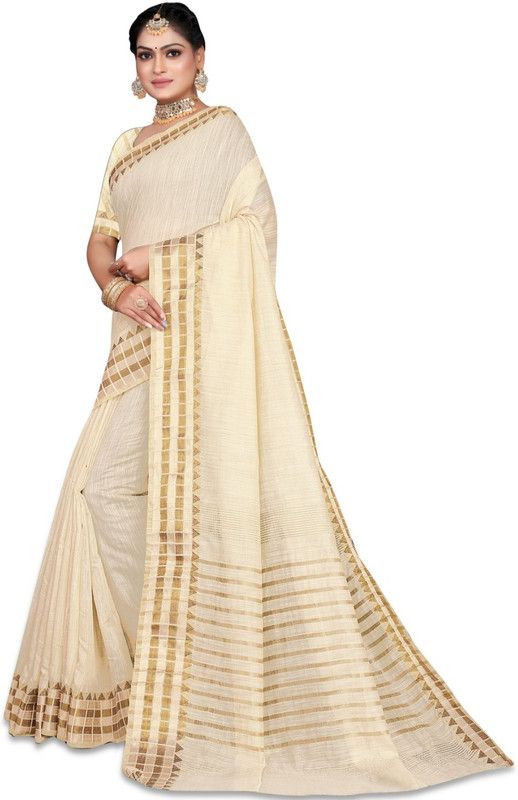 Woven Kasavu Chanderi Saree  (Cream)