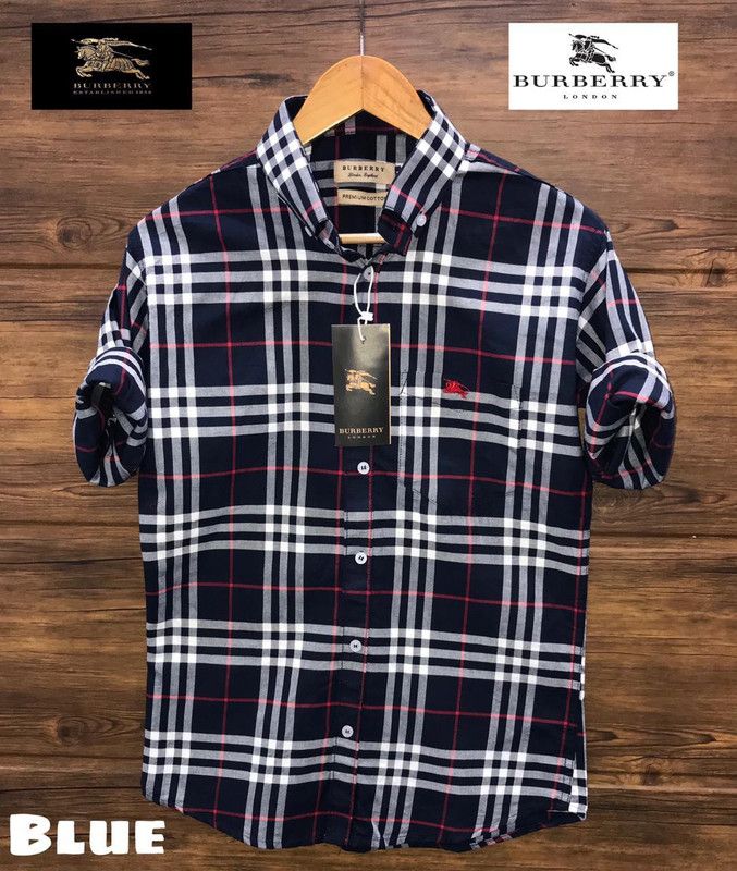Men Checkered Formal Dark Blue Shirt