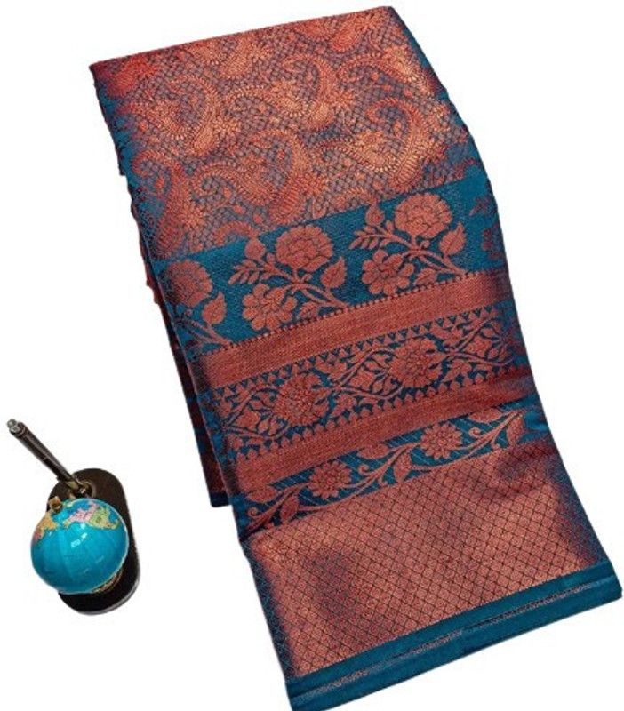 Self Design Banarasi Jacquard Saree  (Blue, Gold)