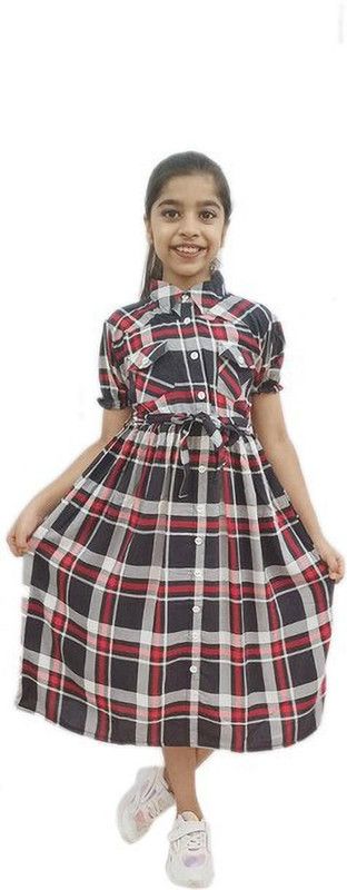 Barbie Girls Midi/Knee Length Festive/Wedding Dress  (Dark Blue, Short Sleeve)