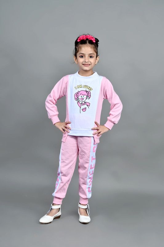 Baby Girls Casual Sweatshirt Track Pants  (Pink)