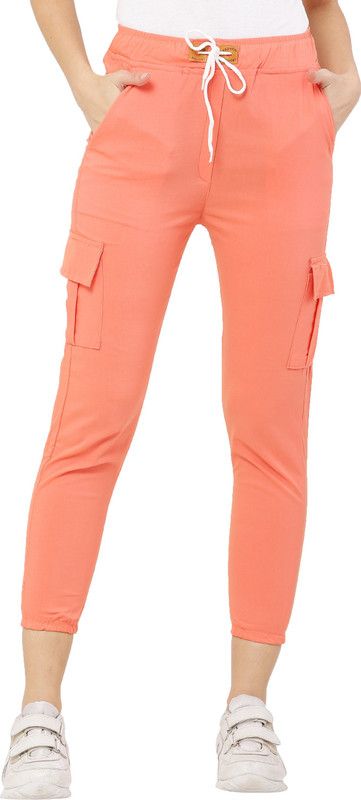 Women Regular Fit Orange Lycra Blend Trousers