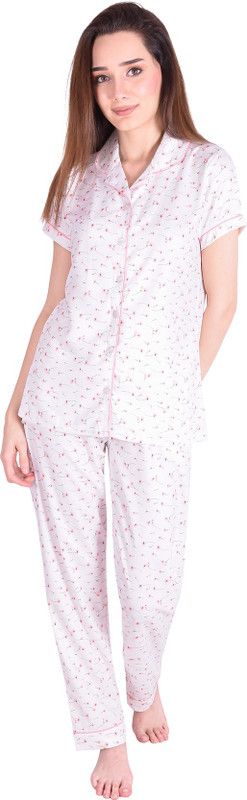 Women Shirt & Pyjama set White Floral Print