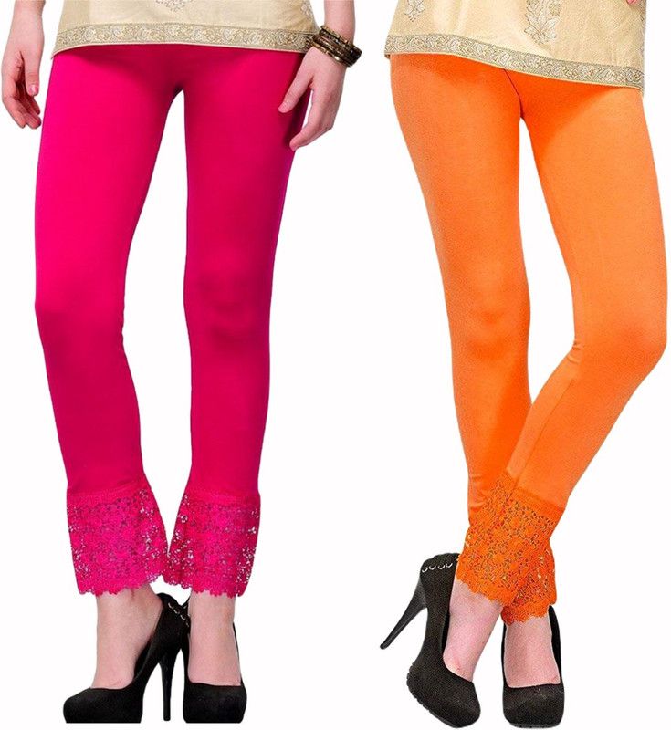 Yezi Ankle Length Western Wear Legging  (Pink, Orange, Solid)