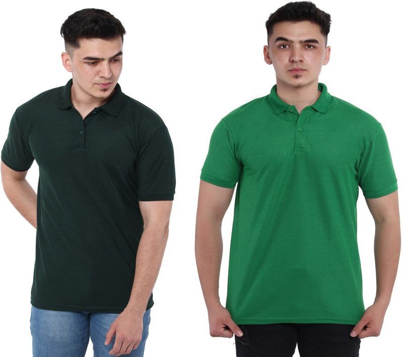 Solid Men Green T-Shirt  (Pack of 2)