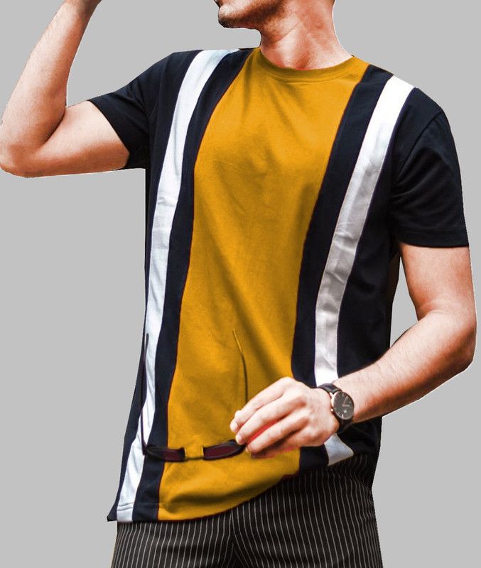 Vertical Stripes Men Yellow T-Shirt