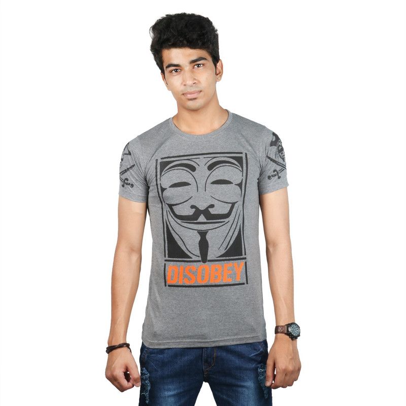 Men Self Design Round Neck Viscose Rayon Grey T-Shirt