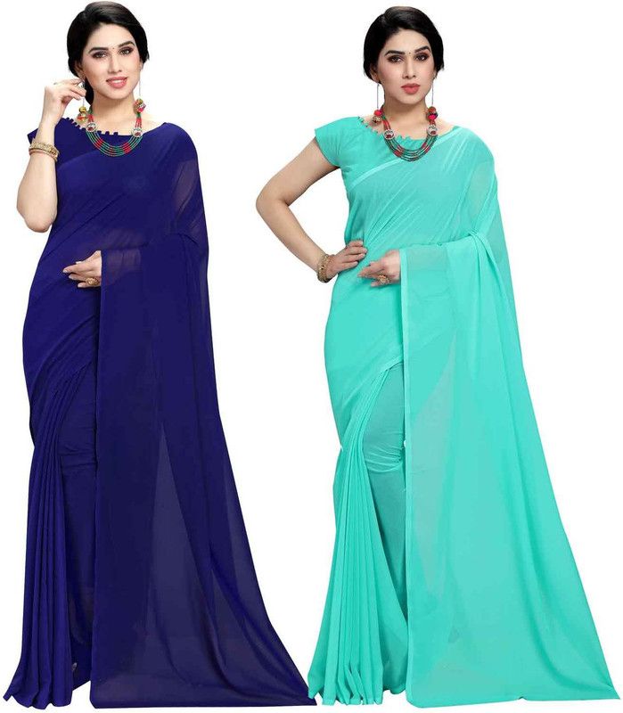 Daily Wear Georgette Saree  (Pack of 2, Blue, Light Green)