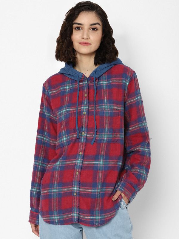 Women Boxy Fit Checkered Spread Collar Casual Shirt
