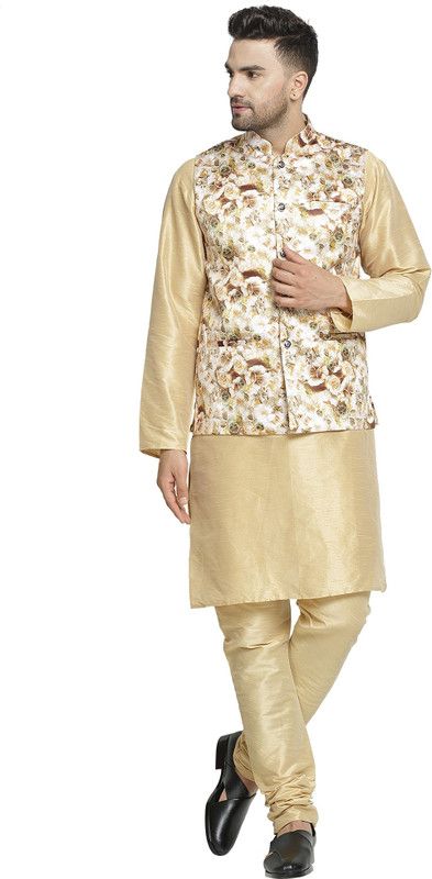 Men Satin Kurta, Waistcoat and Pyjama Set