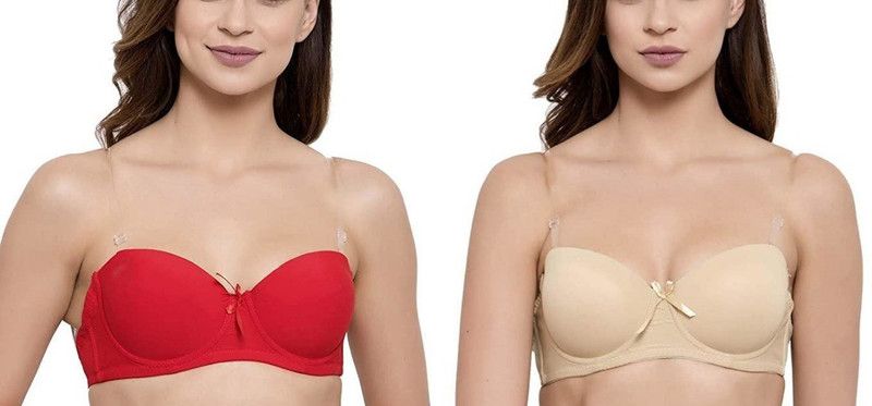 Pack of 2 Women Push-up Heavily Padded Bra  (Beige, Red)