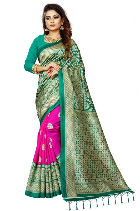 Printed Daily Wear Art Silk Saree  (Pink, Green)