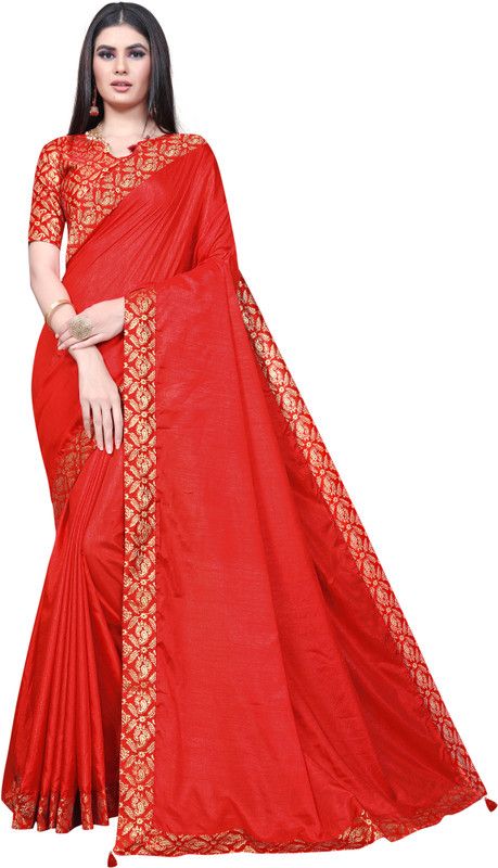 Solid/Plain Jamdani Pure Silk, Art Silk Saree  (Red)