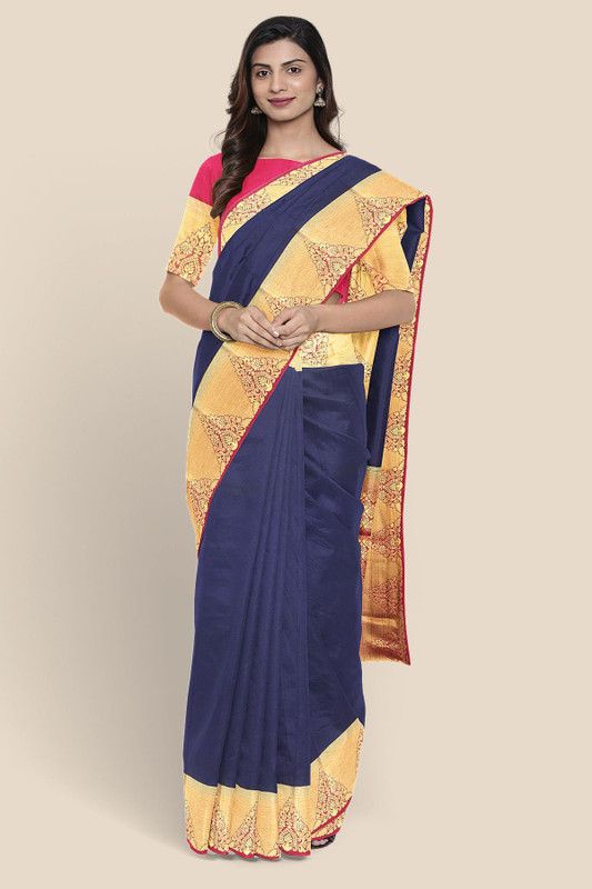 Woven Jamdani Crepe Saree  (Dark Blue)