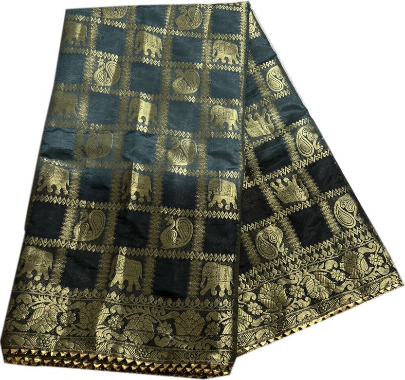Checkered, Woven Bollywood Art Silk, Silk Blend Saree  (Grey, Black)