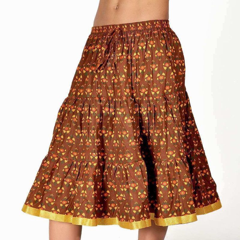Women Printed Regular Brown, Yellow Skirt