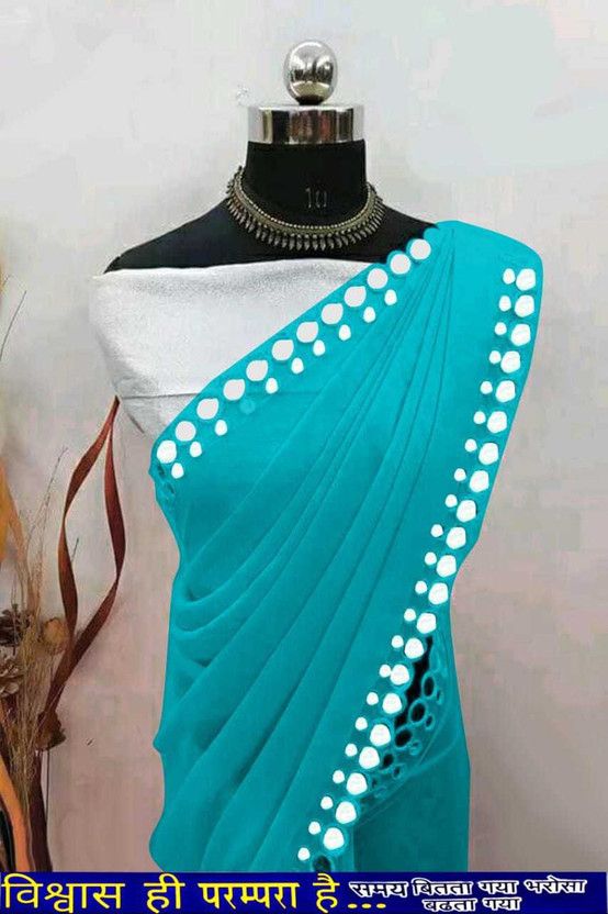 Printed, Striped Daily Wear Chiffon Saree  (Light Blue)