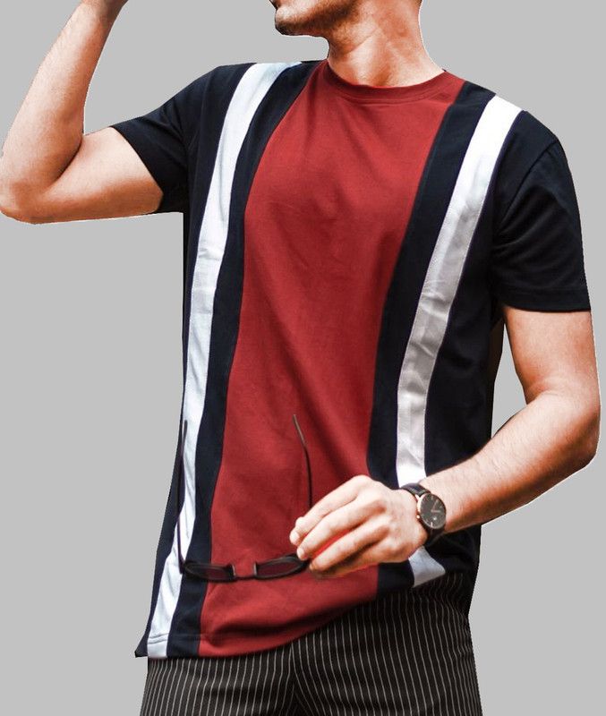 Vertical Stripes Men Red T-Shirt