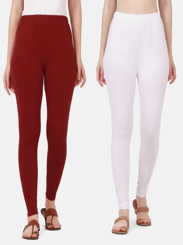Ankle Length Ethnic Wear Legging  (Maroon, White, Solid)