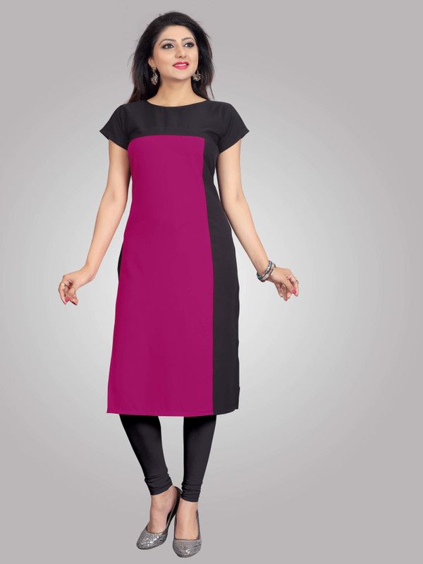 Women Colorblock Polyester Straight Kurta  (Purple)