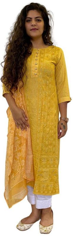 Women Embroidered Viscose Rayon Asymmetric Kurta  (Yellow)