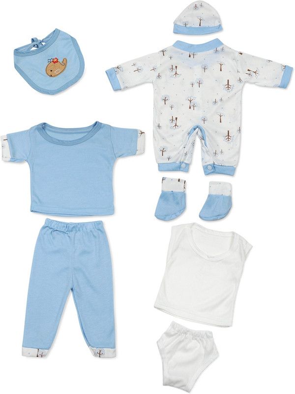 Baby Boys Casual Romper Mitten, Cap  (Blue)