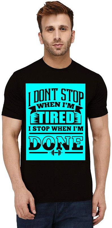 TS-BL-SM-0600 Men Graphic Print Round Neck Pure Cotton Black T-Shirt