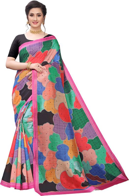 Printed, Digital Print, Geometric Print Bollywood Silk Blend Saree  (Multicolor, Pink)