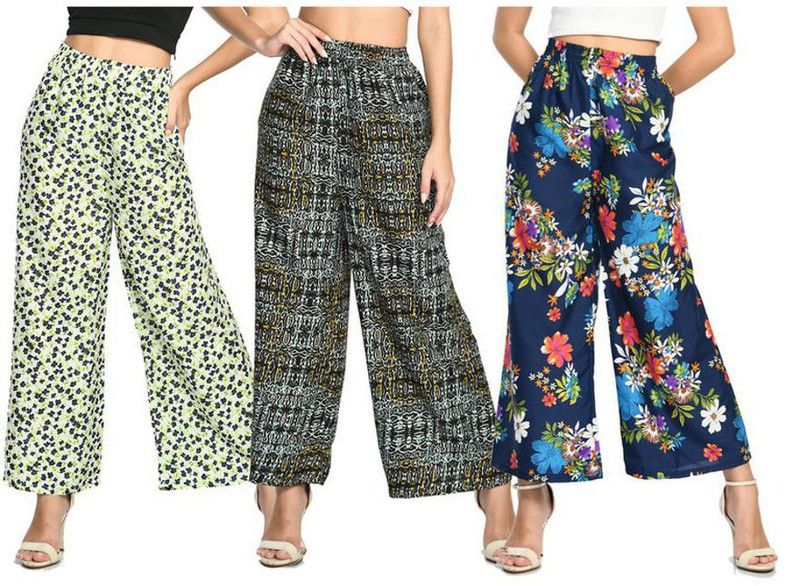 Pack of 3 Women Regular Fit White, Grey, Dark Blue Crepe Trousers