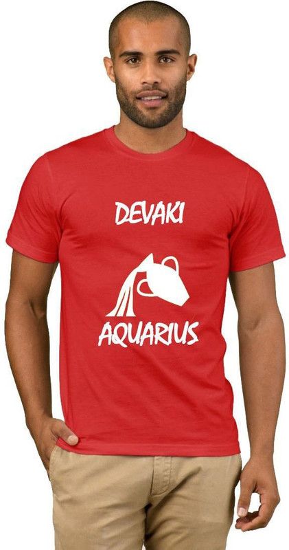 Devaki Zodiac Aquarius Style Fashion V01 Men Printed Round Neck Cotton Blend Red T-Shirt