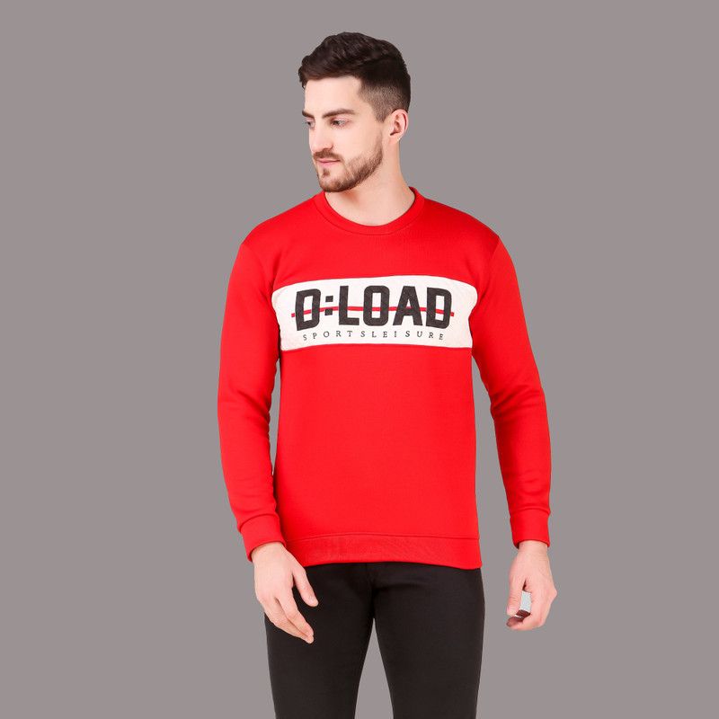 Men Graphic Print Round Neck Red Sweater