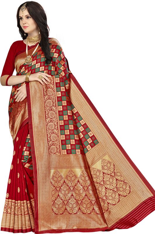 Woven Kanjivaram Silk Blend Saree  (Multicolor)
