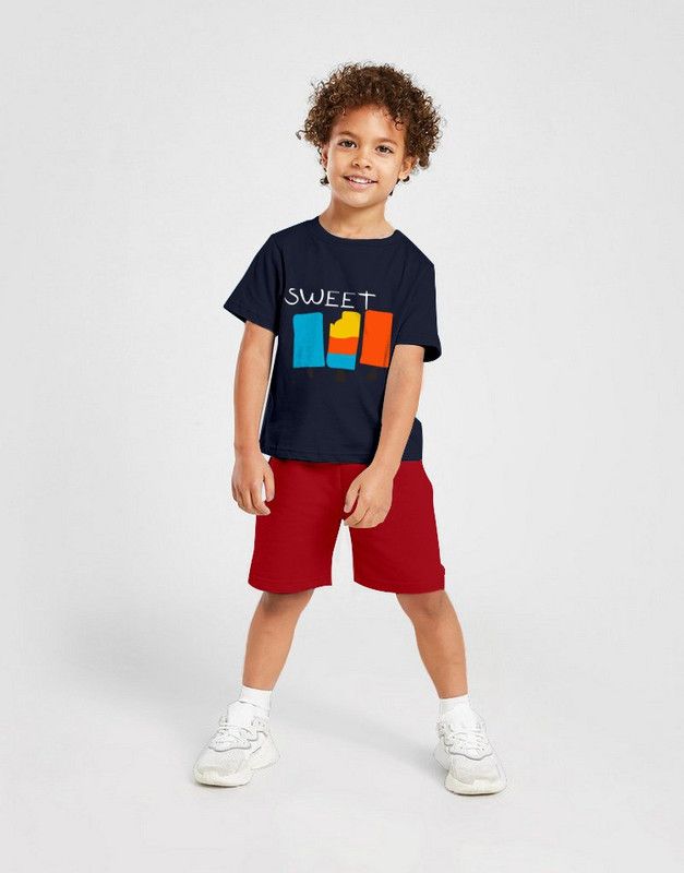 NOT Boys Casual T-shirt Shorts  (Dark Blue)