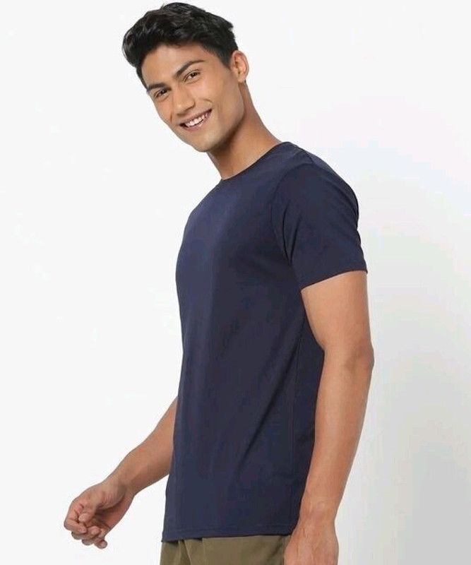Solid Men Dark Blue T-Shirt