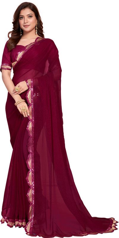 Self Design, Embellished Bollywood Chiffon Saree  (Purple)