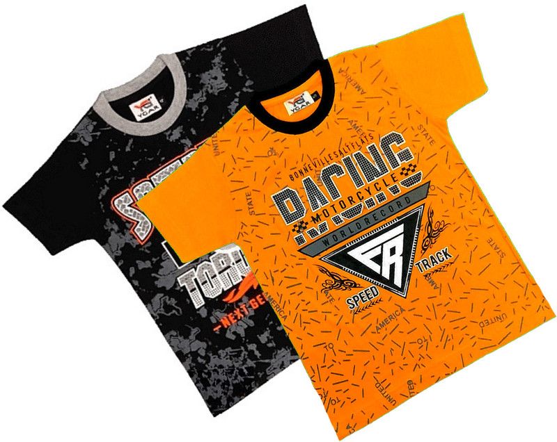 Boys Graphic Print Pure Cotton T Shirt  (Multicolor, Pack of 2)