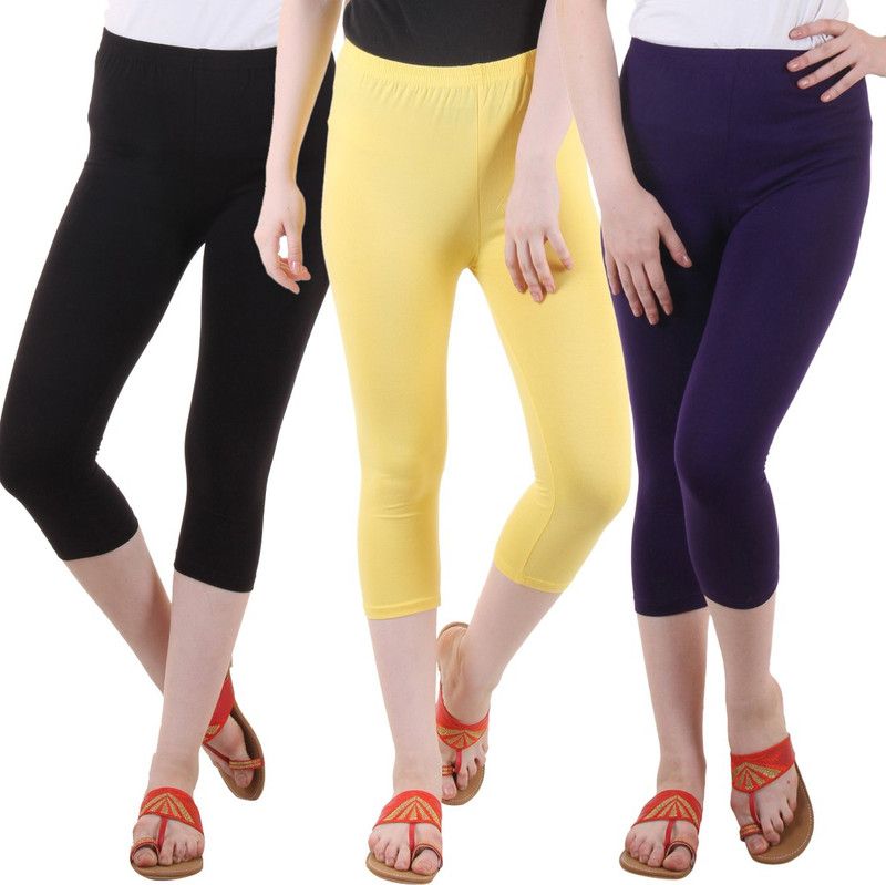 Women Purple, Black, Yellow Capri