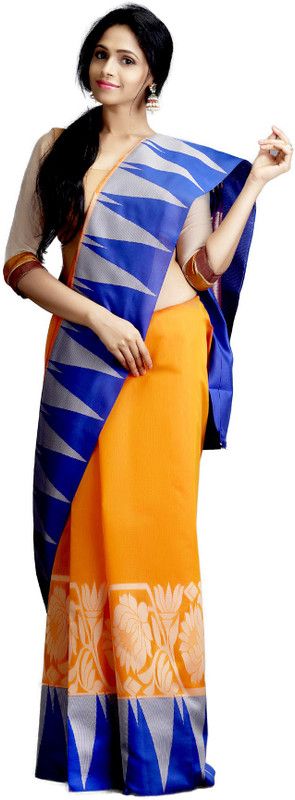 Printed Daily Wear Cotton Silk Saree  (Orange)