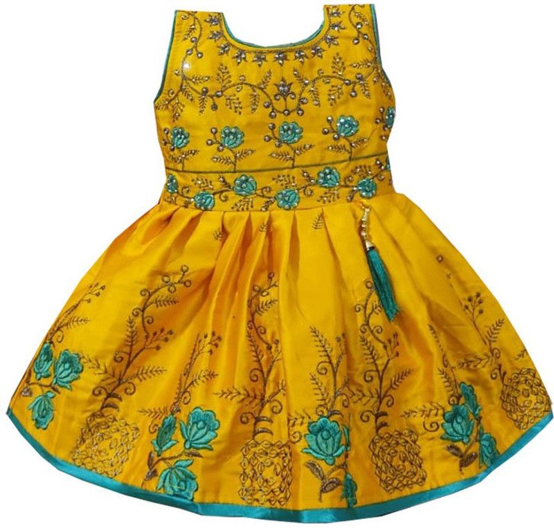 Baby Girls Midi/Knee Length Casual Dress  (Yellow, Sleeveless)