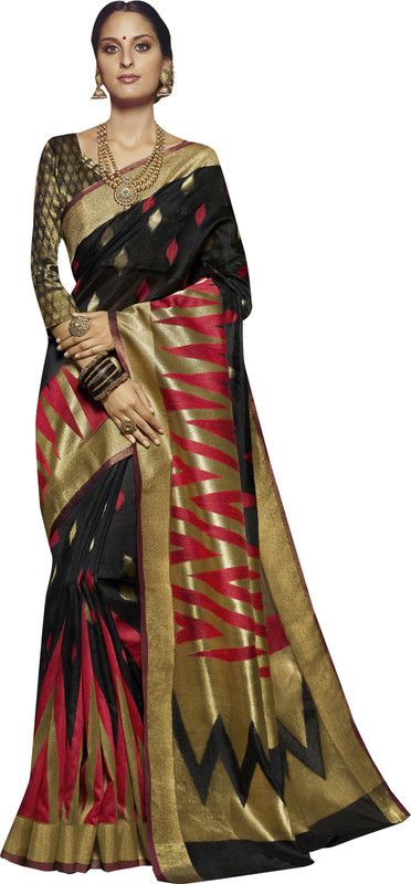 Embellished Bollywood Cotton Silk Saree  (Black)