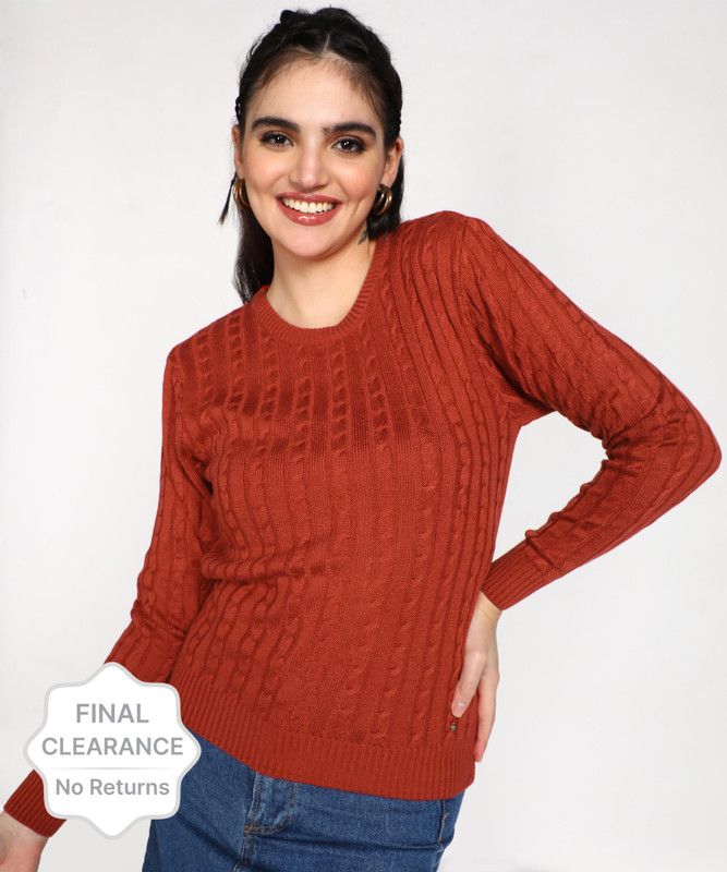 Women Self Design Crew Neck Red Sweater