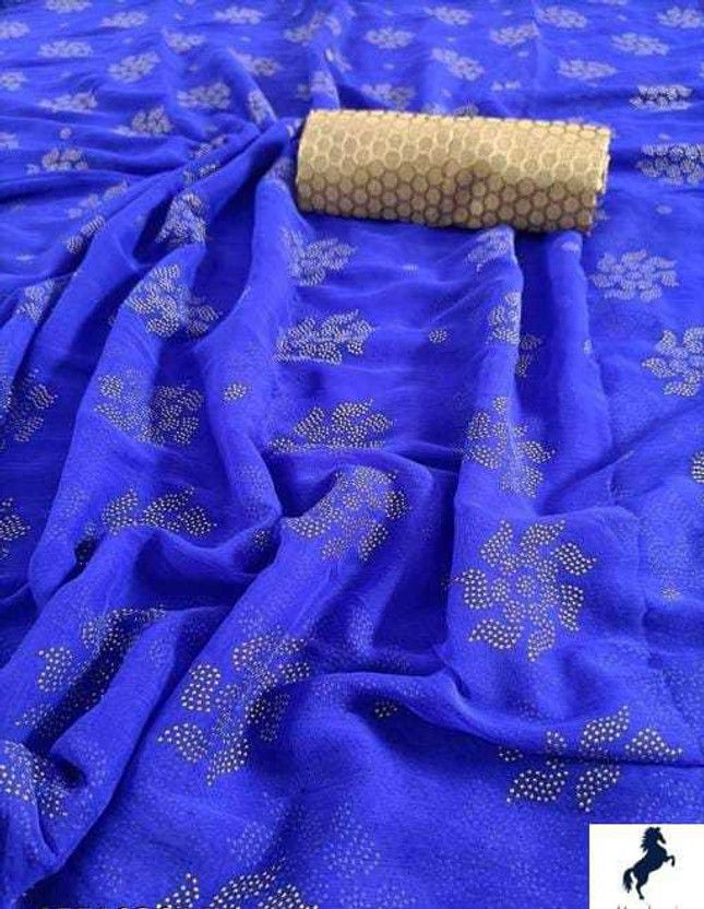 Woven Banarasi Chiffon Saree  (Blue)
